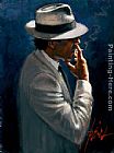 Fabian Perez Smoking Under The Light White Suit painting